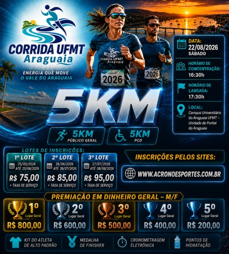 CORRIDA UFMT 5KM – ARAGUAIA - 2026 🏃‍♂️🏃‍♂️🏃‍♂️
