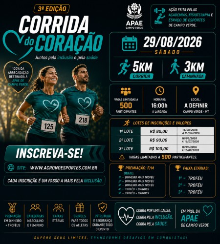 🏃‍♂️ 3ª CORRIDA DO CORAÇÃO - CAMPO VERDE - MT